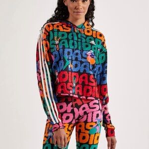 Adidas x FARM Rio 3 Stripe All Over Print Pullover Hoodie -Multi-Color